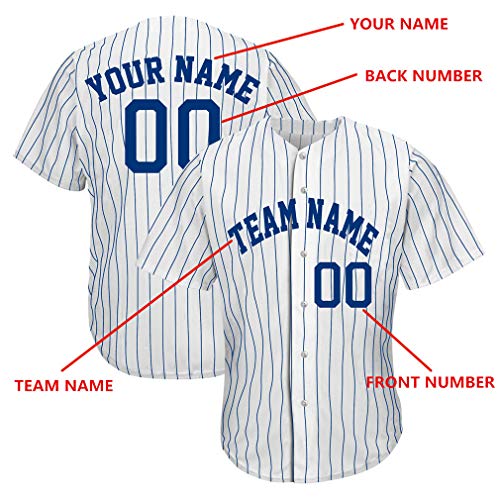 Custom Pinstripe Baseball Jersey Uniform Personalized Full Button Shirt Stitched Name & Number for Men Women and Kids(S-Men\'s Size,White-Blue)