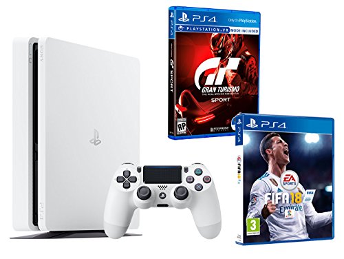 PS4 Slim 500Gb Blanca Playstation 4 Consola - Pack 2 Juegos - FIFA 18 + Gran Turismo Sport 'GT Sport'