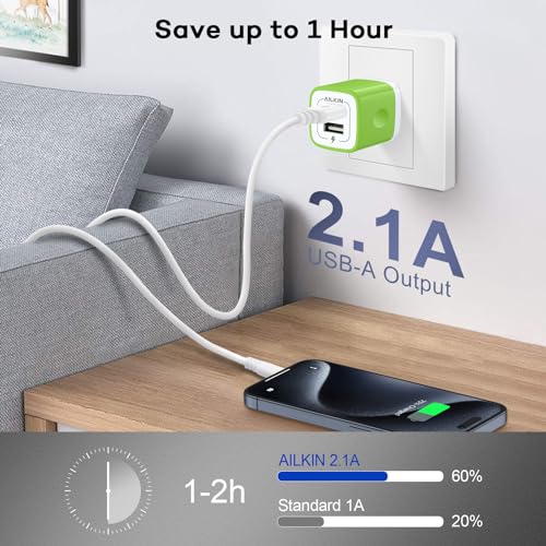 Image of USB Wall Charger, [2-Pack] 2.1A AILKIN 2-Port USB Phone Charger Block Plug | Power Adapter Charging Base for iPhone 17 Air 16 15 14 Plus /Mini /Pro 13 12 Max SE 11 Plus Google Pixel 7 7a 6 pro 6a 5 Box