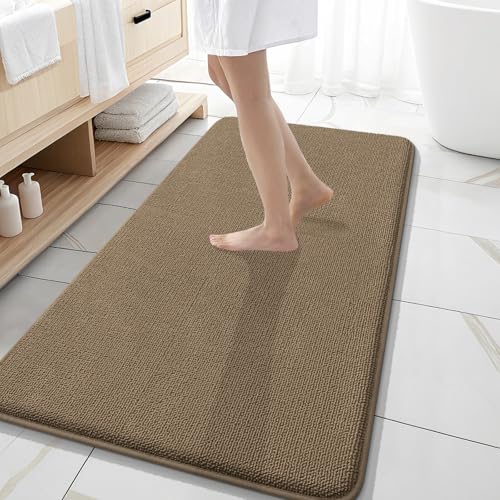 Image of OLANLY Thick Memory Foam Bathroom Runner Rugs 47x20, Extra Soft Absorbent Long Bath Rug, Quick Dry Bath Mats, Non-Slip, Machine Washable Mat for Bathroom, Tub and Shower, Home Decor Accessories, Tan