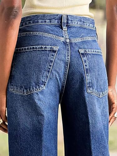 Flamingals Women’s High Rise Wash Roll Hem Straight Leg Jeans Trendy Denim Pants4