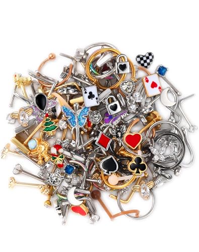 OUFER Nose Rings Studs, 20G Nose Rings Hoops, Random 10PCS Nose Piercing Jewelry, 316L Surgical Steel Nose Ring, Nose Studs for Women