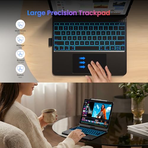 Image of typecase Keyboard Case for iPad Air 13-inch, Trackpad, 360 Rotating | For iPad Air 13 inch M4 /M3 /M2, 11‑Color Backlit Keys, Pencil Holder, 7 Modes, Space Gray, for Work, School, Travel, Drawing