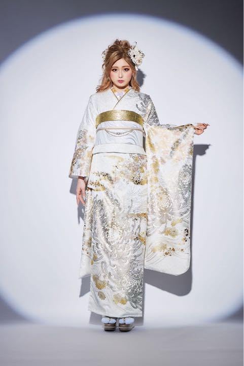 ブランド振袖単品SweetAngel振袖銀通し地紋入り金箔薔薇