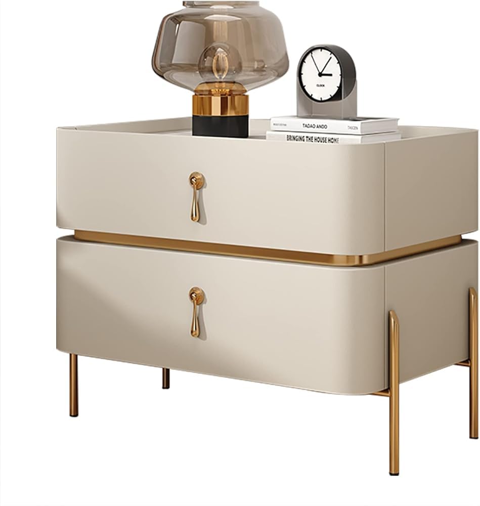 SXZenSpace Mid-Century Modern Bedside Table with Metal Legs, 2 Drawers - Stylish Nightstand for Living Room & Bedroom Functional Storage Chic Home Decor