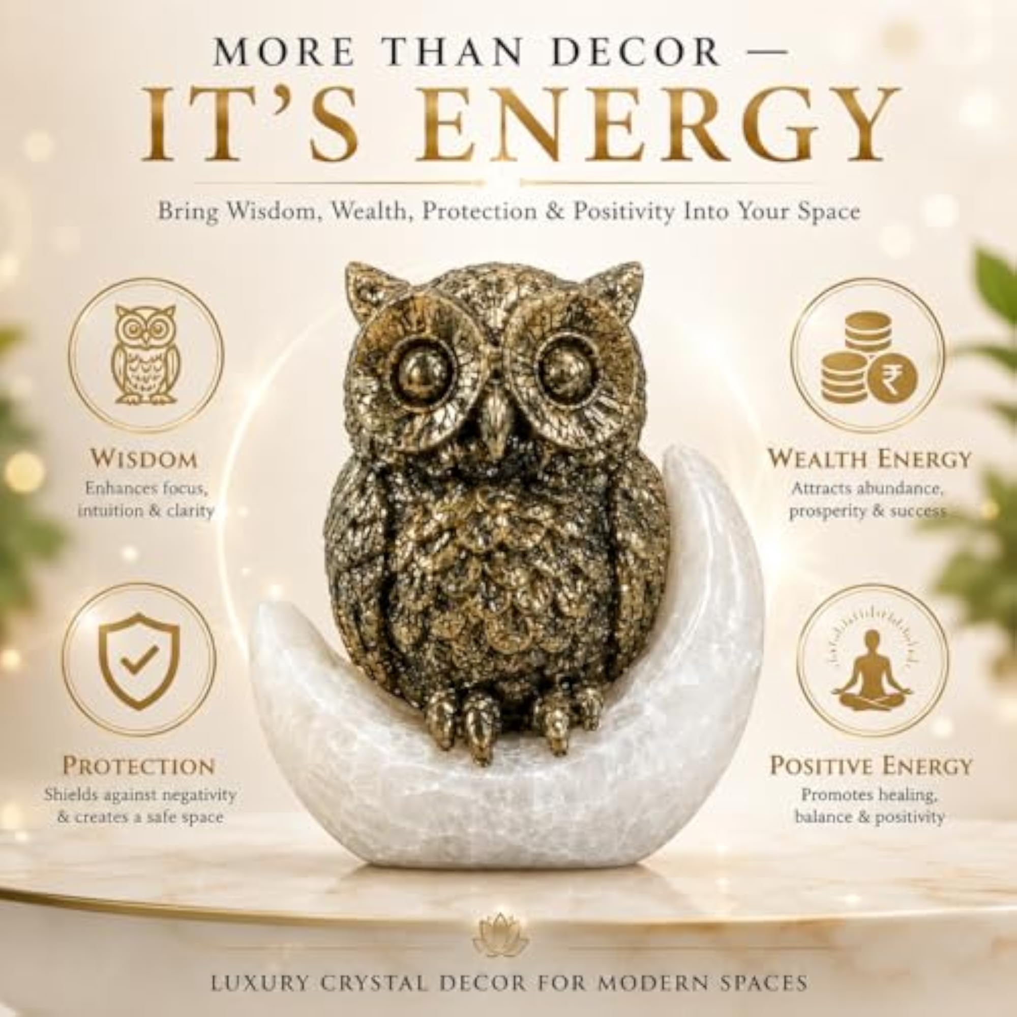 Handcrafted Pyrite Stone Tortoise Figurine (Owl with Moon)