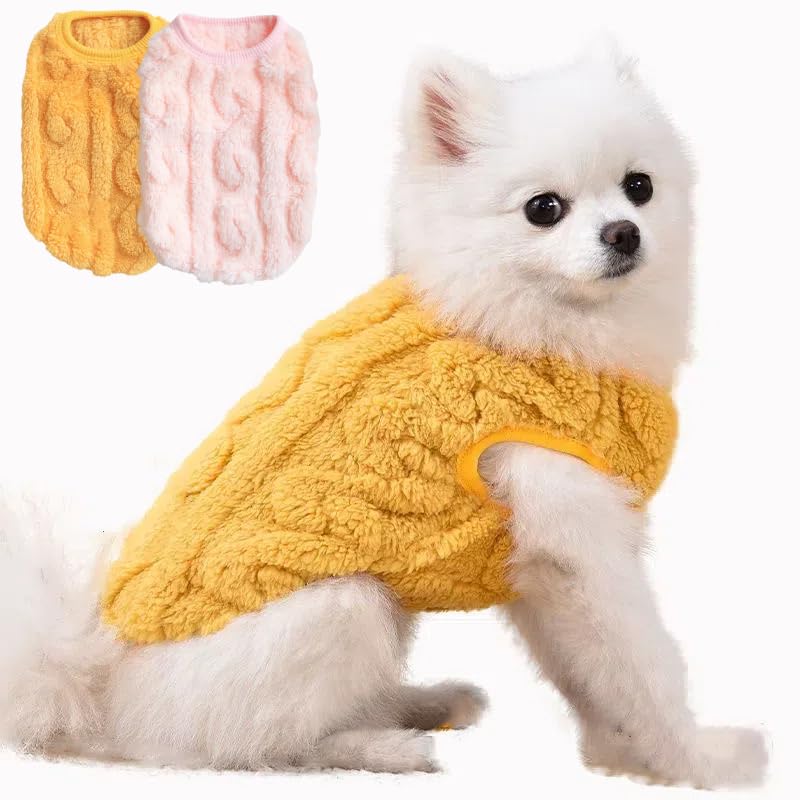RichePet 2 Pack Winter Puppy Dog Sweater Chihuahua Dog Clothes for Dogs Sweater Cat Apparel for Small Pets, Warm Outfit for Winter Christmas (Pink+Yellow, Small)