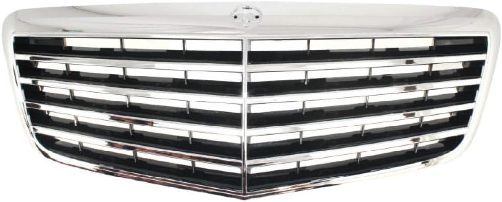 For Mercedes-Benz E320 / E350 / E550 Grille Assembly 2007 2008 2009 | Chrome Shell w/Painted Black Insert | Sedan/Wagon | Plastic | MB1200146 | 21188017839040