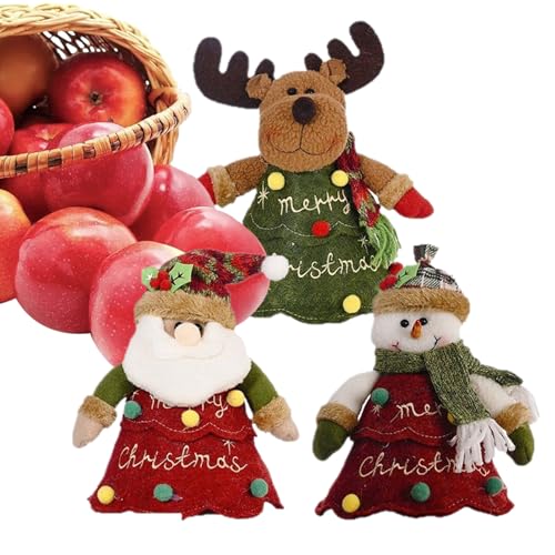 クリスマス クッキー バッグ | 3個 ジッパー 収納 ポーチ - 3D 人形 サンタクロース 雪だるま トナカイ クリスマス フルーツ バッグ,キャンディ・グッディ・クッキー・ホリデー・パーティー・セレブレーション用