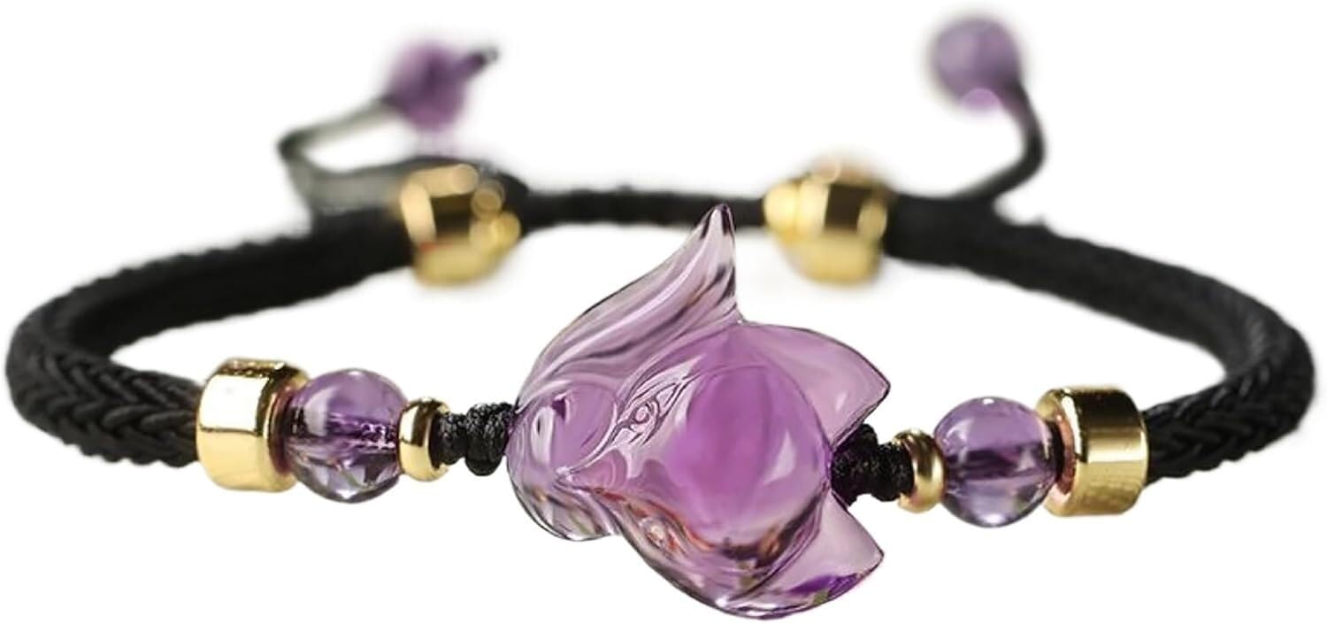 YNIYUJKL Amethyst Bracelet Feng Shui Wealth Bracelet Fox God Adjustable Spirit Natural Gemstone Bracelet,Espresso