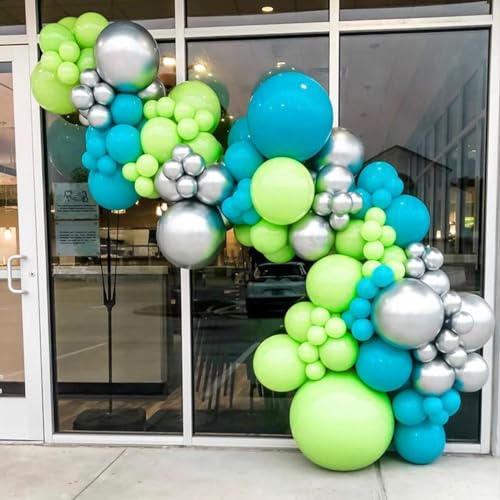 Image of RUBFAC 129pcs Blue Green Balloons Different Sizes 18 12 10 5 Inch for Garland Arch, Green Blue Balloons for Birthday Baby Shower Gender Reveal Wedding Party Decoration