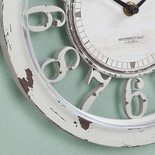 Firstime & Co.® Antique Farmhouse Contour Wall Clock, American Crafted, Distressed Ivory, 10 X 2 X 10, #TOP2