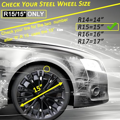 Image of Hubcap Wheel Cover Replacement R15 Hub Caps Universal-Fit Steel Wheel Rim Cover ABS Material Exterior Accessories for Car Truck SUV -Set of 4(15-inch,Black)