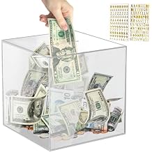 Vcertcpl Acrylic Clear Piggy Bank for Adults, Must Break to Open, Money Saving Box, Coin Bank, Change Jar