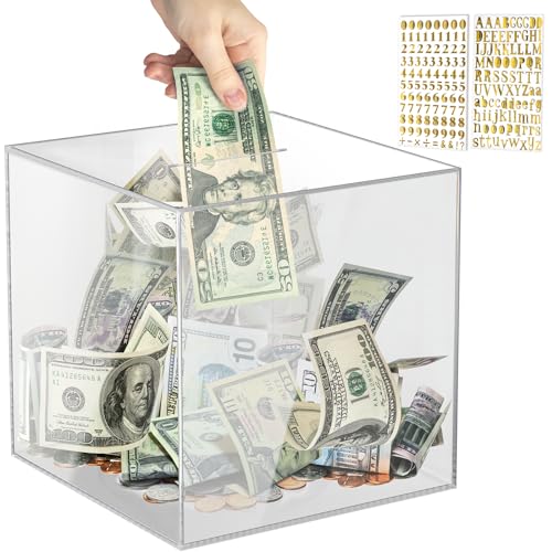 Vcertcpl Acrylic Clear Piggy Bank Money Saving Box for Cash Saving, Must Break to Open, 1.4L...