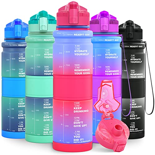 Lunidry Drinking Bottle - Tritan BPA-Free Water Bottle for Children, 1 Litre / 500 ml Carbonated Drinking Bottle with Time Markers and Fruit Insert for School, Bike, Gym, Outdoor
