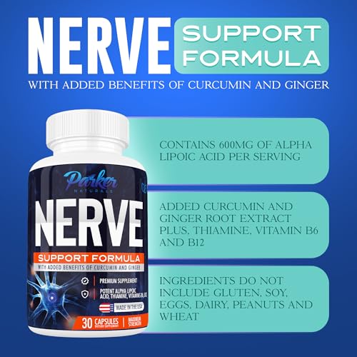 Parker Naturals Nerve Support Supplement with Alpha Lipoic Acid 600mg, Thiamine, Curcumin, Ginger Root, and Vitamin B6, B12 | Neuro Health Supplement, 30 Capsules - Thumbnail 3