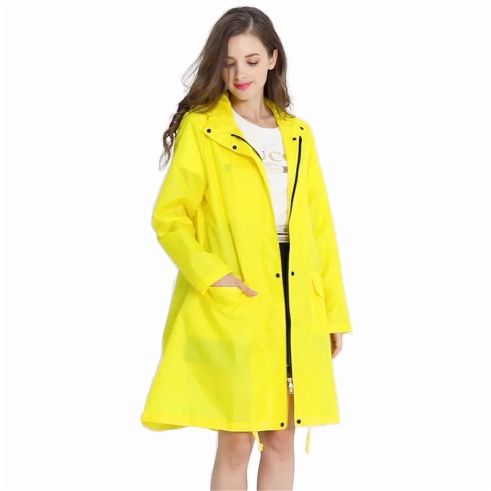 Poncho impermeable Poncho impermeable for mujer, elegante, color amarillo liso, con capucha y bolsillos Para acampar