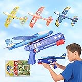 【3er Set mit LED-Licht Flugzeugspielzeug】Unser flugzeug spielzeug wird mit 3 verschiedenen farbigen flugzeug styropor, 4 verschiedenen Aufklebern und einem blauen Flugzeuglauncher geliefert. Die Styropor segelflieger bieten auch zwei verschiedene Flugmodi（Gyrant Mode & Gliding Mode）, was die Vielfalt der Spielmöglichkeiten erhöht und es den Kindern ermöglicht, verschiedene Flugtechniken und Fähigkeiten auszuprobieren.