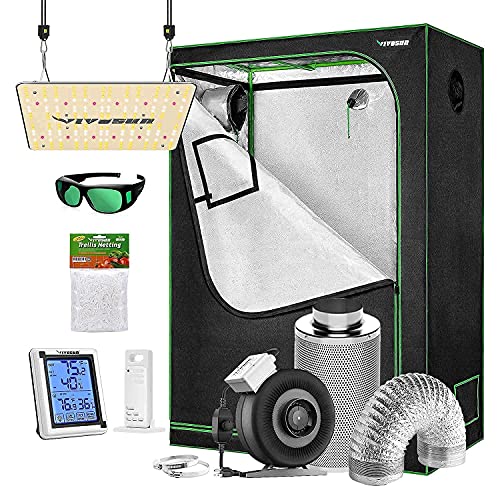 VIVOSUN 4x2 ft. Grow Tent Complete Kit with VS1000 Led Grow Light, Ventilation System with 4 Inch Inline Fan Combo, Thermometer Humidity Monitor, Trellis Netting