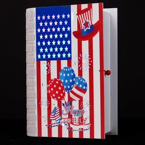 Green Convenience 4th of July Decorations,with American Flag Decorative Book Lamp,Independence Day Book Decoration Light,Home Office Desk Decor Rustic Farmhouse Square Wood Box Shelf Decoration Cover