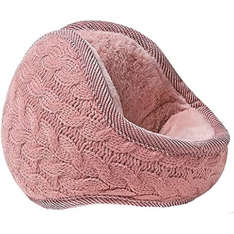 Womens Winter Earmuffs Unisex Warm Knit Ear Warmers Foldable Ear Muff - Pink - One Size Cover