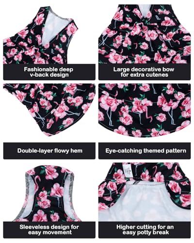 Image of CuteBone UPF50+ Dog Dresses for Small Dogs, Summer Sleeveless Deep V-Back Pet Dress with Big Bow, Breathable Swimwear Fabric, Cooling Stretchy Puppy Clothes for Outdoor Wedding Party Beach DV05XXS