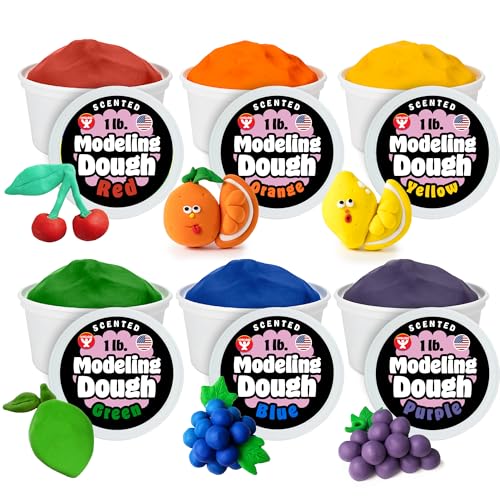 Hygloss Play Modeling Dough for Kids  Safe & Non-Toxic Sensory Dough for Arts and Crafts  1 lb Tub  Play Clay for Toddler Activities, Preschool Classroom Must-Haves  6 Assorted Colors, Scented
