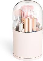 Yieach Pink Rotating Acrylic Makeup Brush Holder with Lid - 360° Spinning 6-Compartment Organizer for Vanity & Bathroom