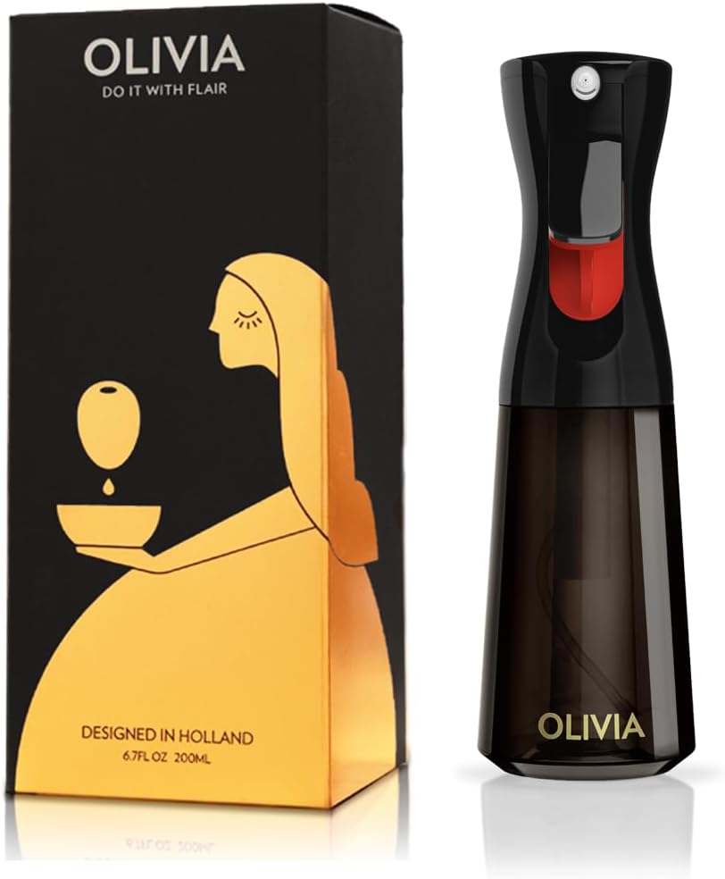 FLAIROSOL OLIVIA 200ml Glass Olive Oil Sprayer – Controlled Cooking Spray (Black/Gold)