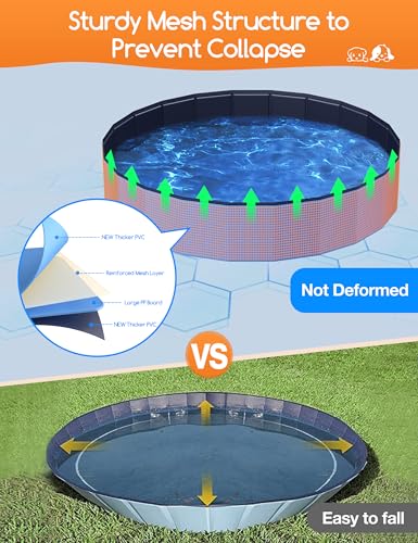 Meowant Hundepool Faltbar, Hundebadewanne, Planschbecken Groß Verdickt PVC, Extra Großer Outdoor-Faltbarer Kinderpool, Tragbare Rutschfestes Hundeplanschbecken, Keine Pumpe Benötigt(272 x 50 cm)