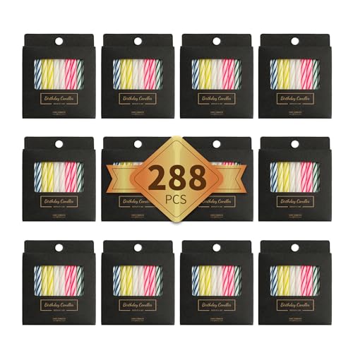 ARTISAN CAKE 288-Count Multicolored Birthday Candles Spiral Candles Cupcake Candles Party Celebration