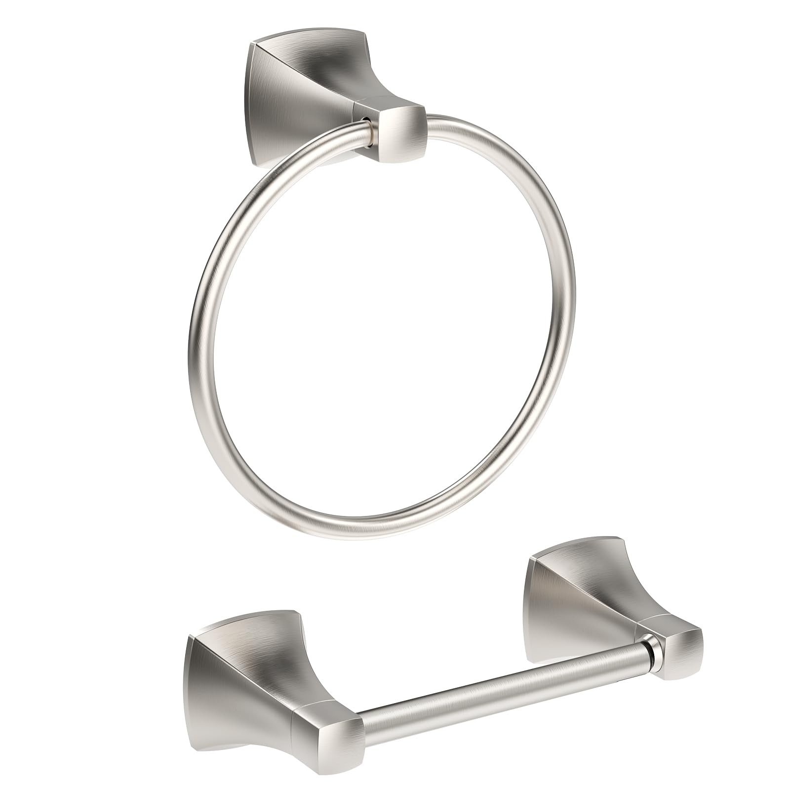 Bathroom Hardware Set 2 Pieces Toilet Paper Holder and Towel Ring Wall Mounted Stainless Steel and Zinc Alloy Brushed Nickel