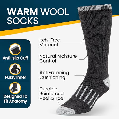 Image of Alvada Mens Merino Wool Crew Socks Thermal and Warm Socks for Winter Work Hiking Running 3 Pairs