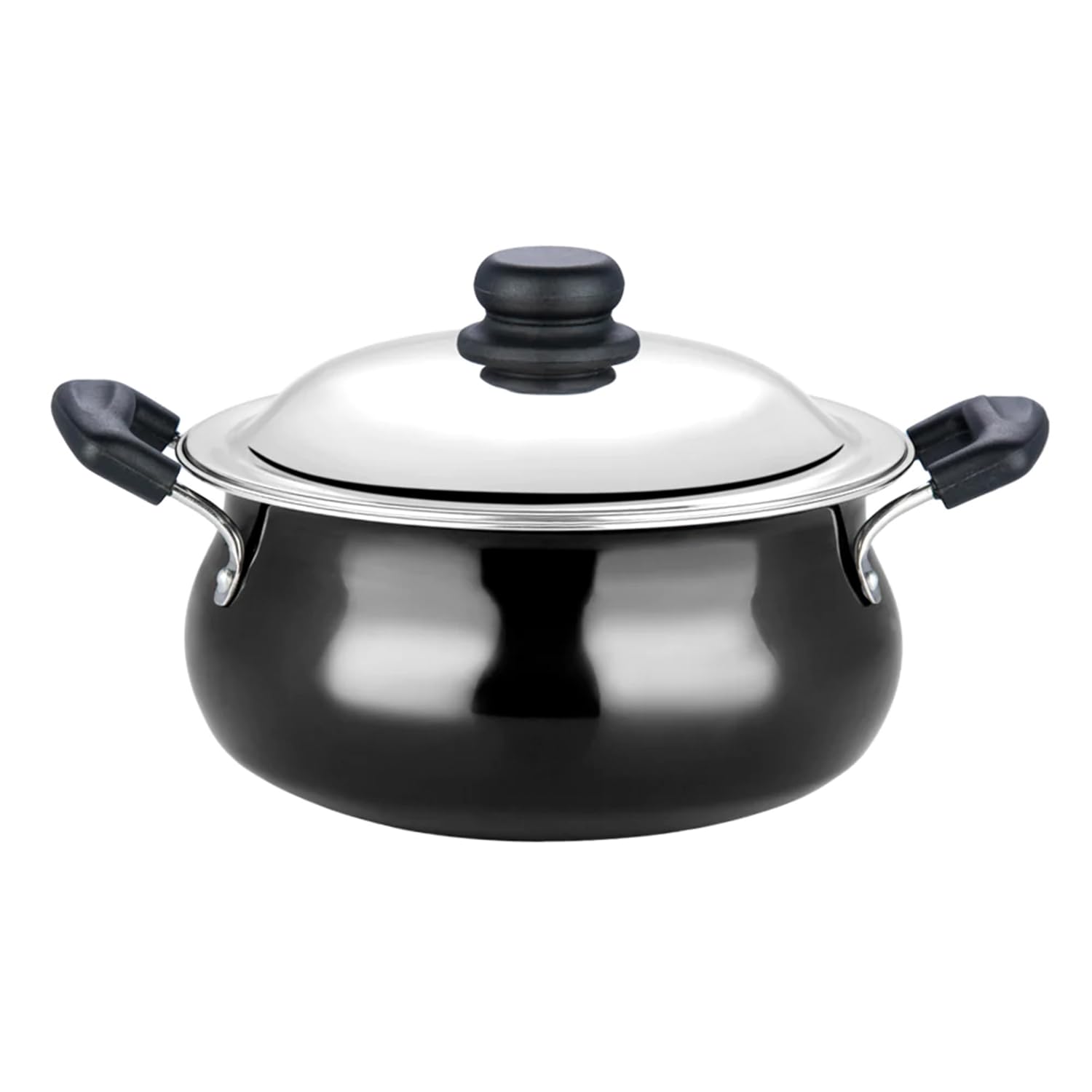 Vinod Black Hard Anodised Non-Stick Biryani Pot, Stockpot With Lid, 3.8 Litres | 3.25 Mm Thick, Saucepan With Bakelite Handles - (Induction Friendly)