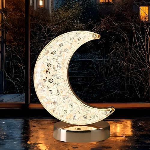 Image of Crystal Half Moon Shape Night Lamp | Ideal for Bedroom | Desk Lamp for Bedroom, Home, Living | (Moon Shape)