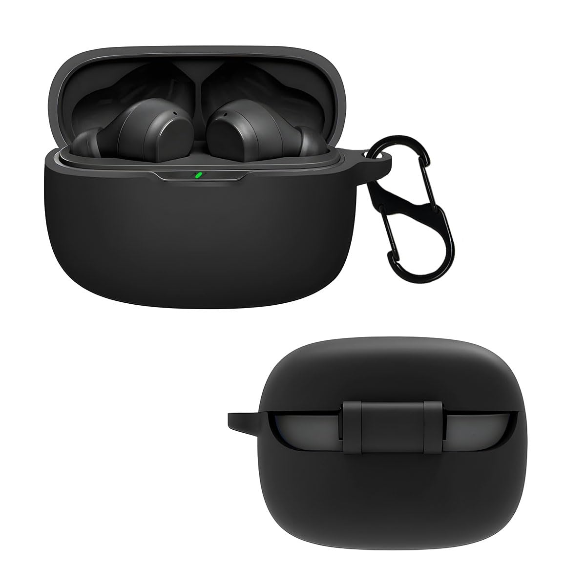 Silicone Cover Case with Carbiner Compatible with JBL Wave Beam/JBL Vibe Beam (Black)