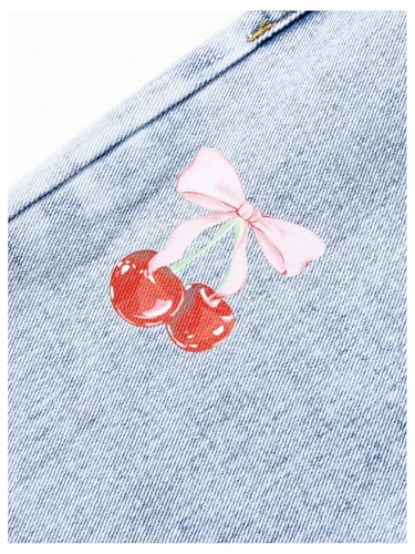 Verdusa Girl's Cute Bow Cherry Baggy Jeans High Waisted Wide Leg Casual Denim Pants4
