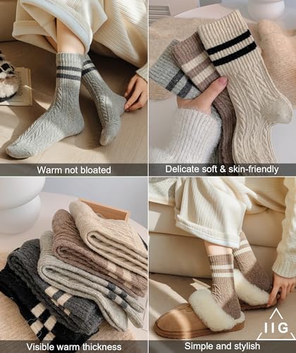 Image of IIG 5 Pairs Women's Vintage Style Thick Wool Warm Winter Crew Socks