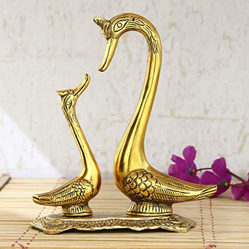 Figurine de couple de cygne doré en métal 20x23 cm Aswan505