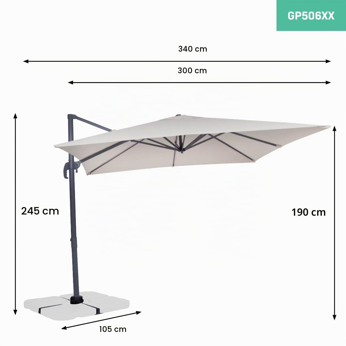 VONROC Ombrellone a Sbalzo Premium Pisogne 300x300 cm – Ruotabile 360° e Inclinabile – Telaio in Alluminio – Telo UPF 50+ Extra Spesso – Apertura con Manovella