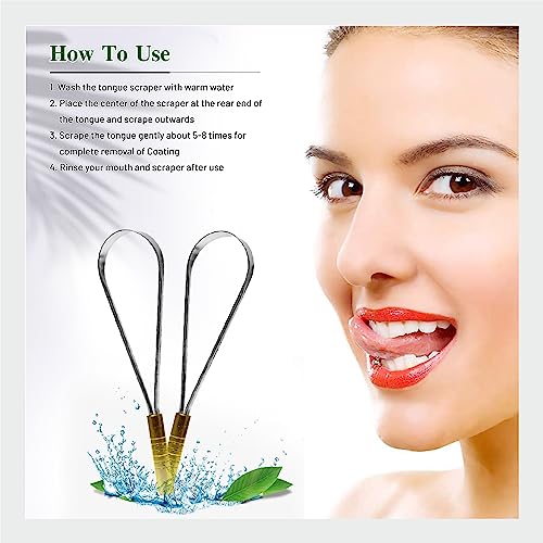 Image of steel tongue cleaner | single brass handle design tongue scraper | Improved Taste Sense & Oral Hygiene|100% stainless steel for adults Easy to Use pack of 1