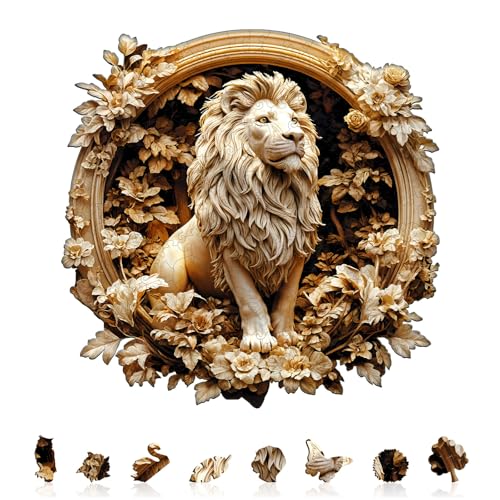 KAAYEE Puzzle de Madera para Adultos, León del Bosque Rompecabezas 11.4x11.4 pulgadas 200 piezas | Puzzle de Madera con Forma Única y Visión 3D Avanzada miniatura 1