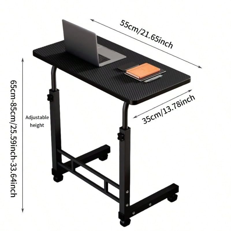 Adjustable Height Mobile Computer Desk with Wheels - Portable Laptop Rolling Cart for Bedside Sofa Dorm Room Locking — view 2