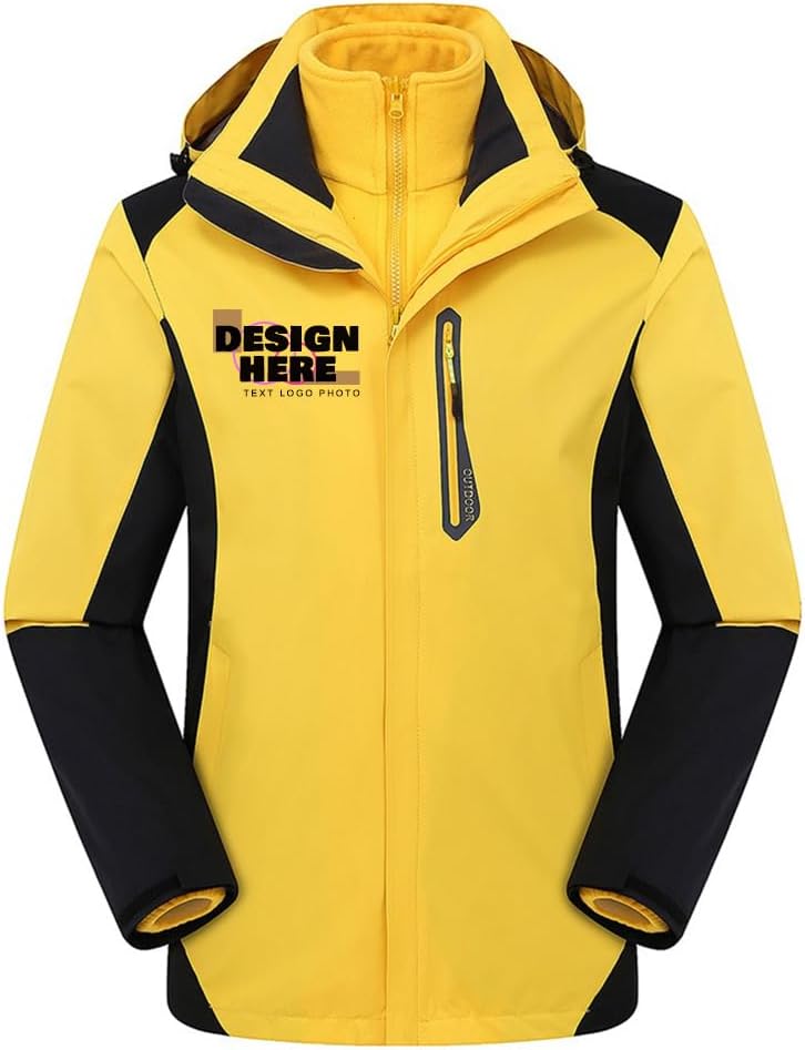 Men's Custom 3 in 1 Ski Jacket, Waterproof Windproof Winter Snow Coat with Removable Warm Fleece Liner Hooded
