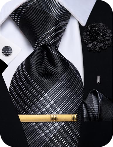 Image of YourTies Silk Paisley Floral Tie and Pocket Square Cufflinks with Lapel Pin Sets for Men 5PC Wedding Party