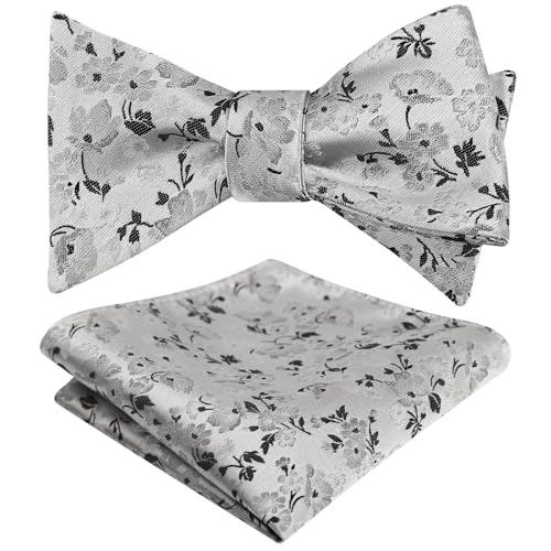Image of Alizeal Mens 2pcs Floral Bow Tie Set | Self-tied Elegant Pocket Square Set for Wedding