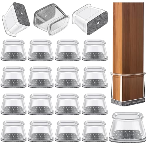 Image of Ansible 24 Pcs Chair Leg Floor Protectors Rectangle | Silicone Felt Furniture Leg Pads Caps Covers for Hardwood Floors (Fit L:1-1 /2 inch to 2 inch(38-50mm), W: 3 /4 inch to 1 inch(19-25mm)