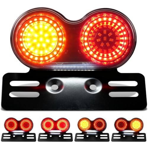 Image of Motorcycle Tail Light, Motorcycle Brake Light, IP67 Waterproof Motorcycle Turn Signals Running Light with License Plate Bracket Fit for Street Bike Cruiser Chopper Bobber (Smoke, 108 LEDS)