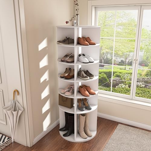 Image of Multi Layer Cylindrical Rotating Shoe Rack Tower,Free Standing 360 Spinning Storage Organizer,Can Store Approximately 30 Pairs of Shoes,Space-Saving Design (6-Tier)